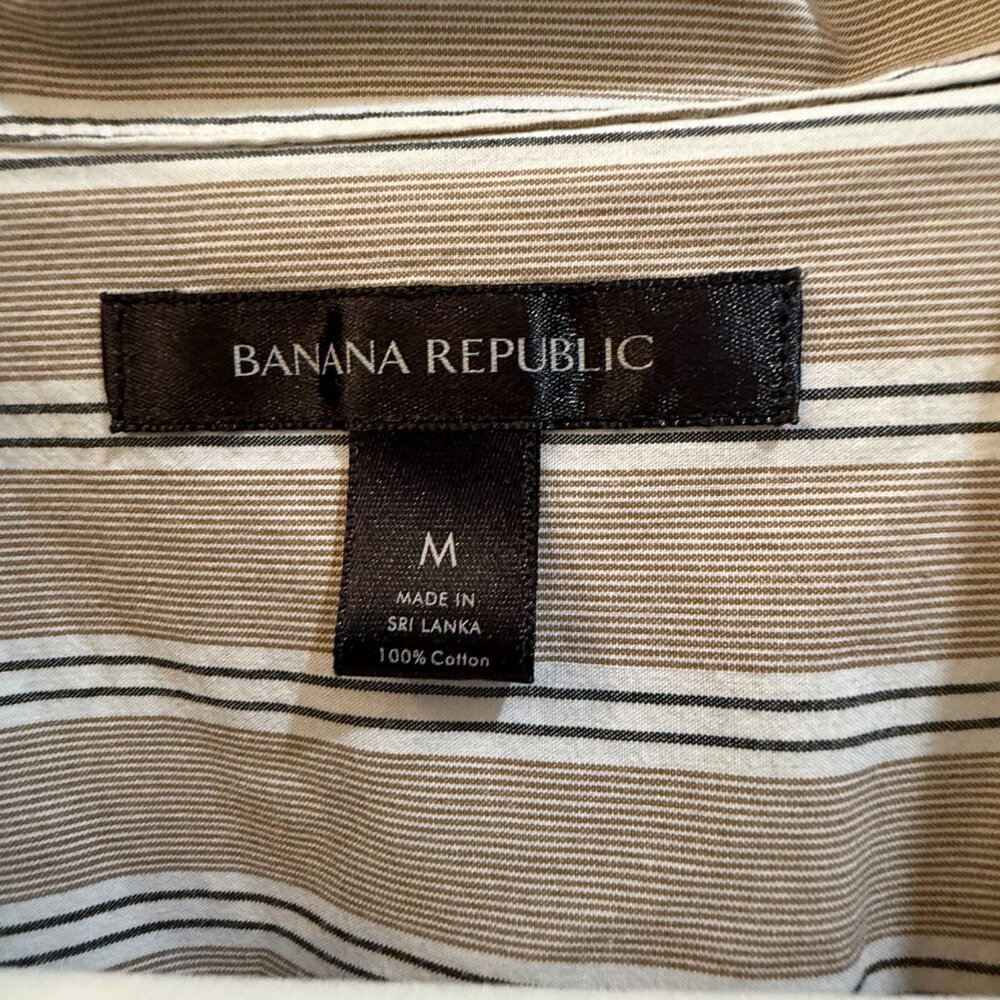 Banana Republic Tan Cream Striped Button-Down Shirt Size M Casual Work Top - Picture 7 of 7